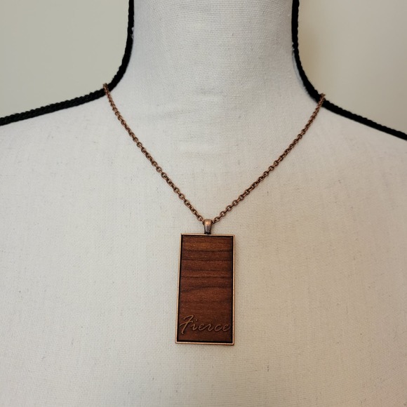 FIERCE  NWT  Copper Wood Pendant Necklace Copper Link Chain USA Handcrafted - Picture 2 of 11